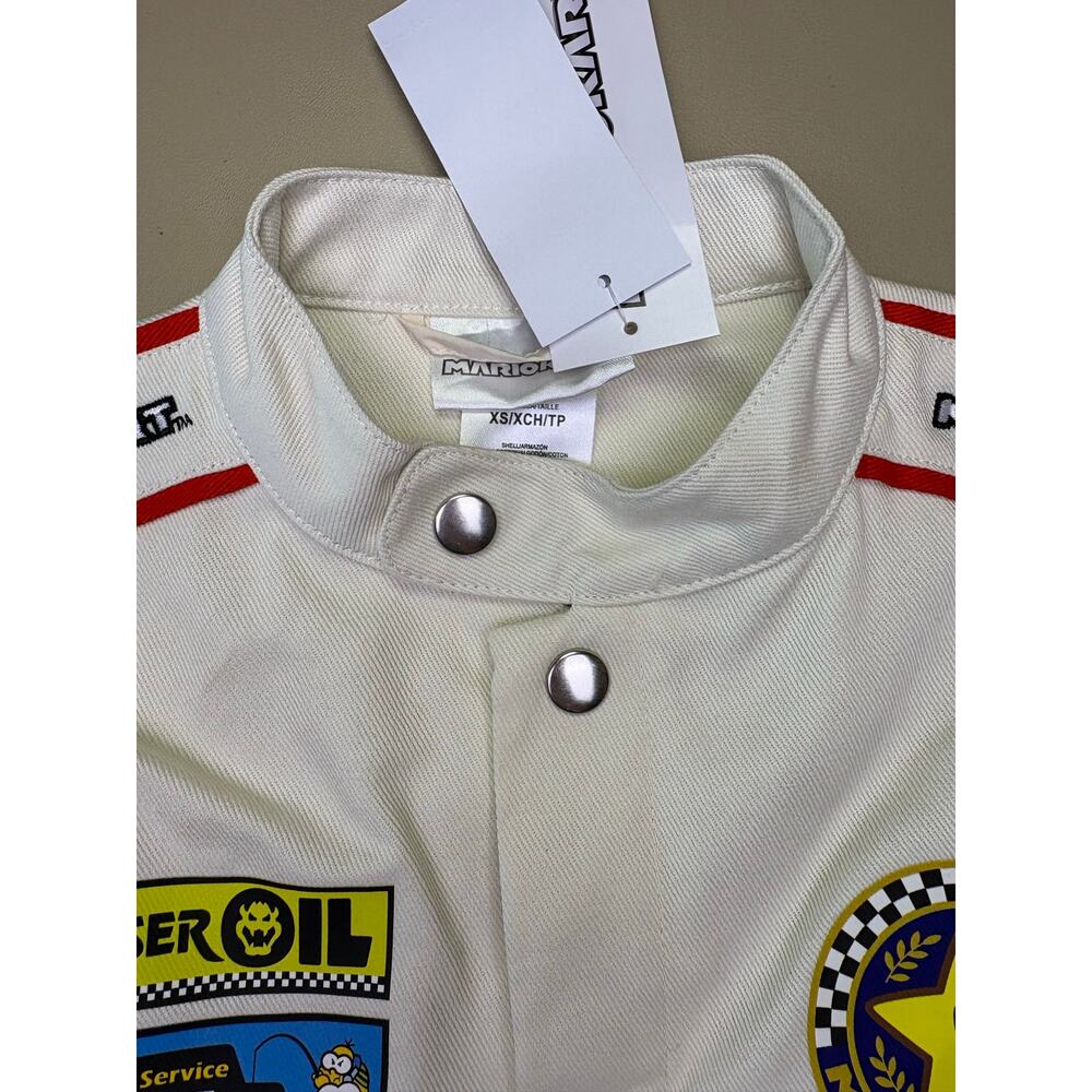 Mario Kart Racing Jacket Kids XS White Snap Front Nintendo Bomber NWT - Picture 2 of 8